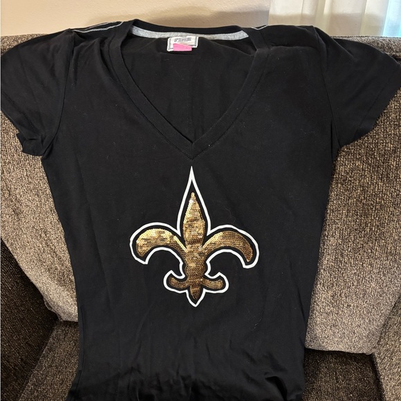 PINK Victoria's Secret Tops - PINK Victoria's Secret Black and Gold V-Neck New Orleans Saints